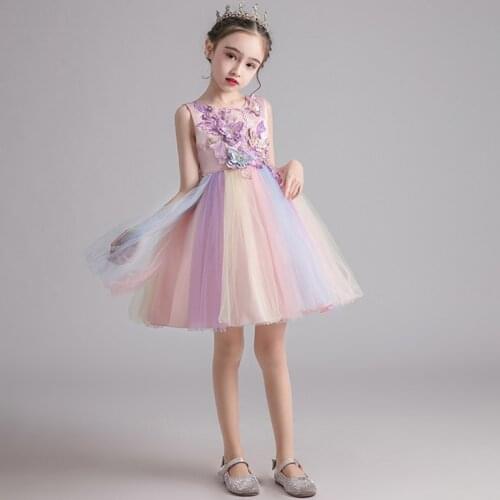 2021 New Girl Dress New Year party dress Christmas Gift Girl mesh dress long sleeve lace Rainbow Dress 4 5 6 7 8 9 10 11 12