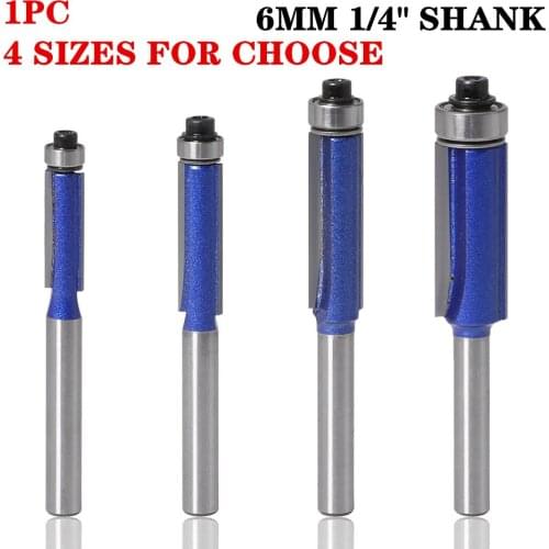 1pc 6mm/6.35mm Shank Template Trim Router Bits for wood Lengthened Trimming Cutters with bearing woodworking tool endmill
