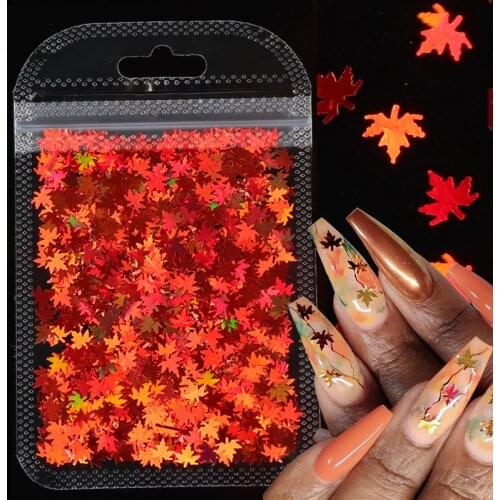 1Bag Holographic Maple Leaves Nail Sequins Glitter Flakes Paillette Chameleon Stickers for Nail Art Decorations