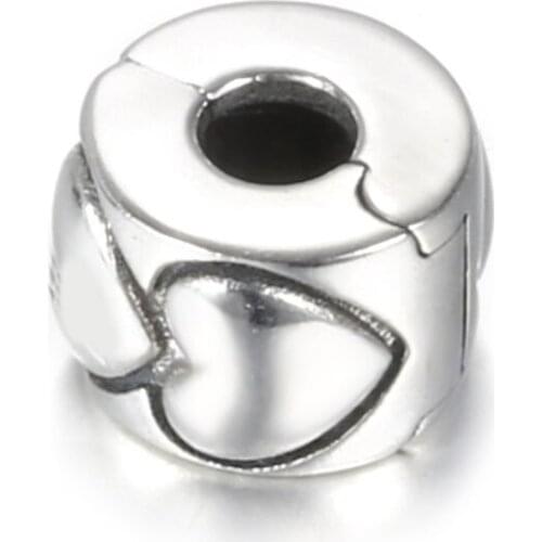 Authentic S925 Silver Stopper Bead fit Lady Bracelets Linked Hearts Clip Charm DIY Jewelry