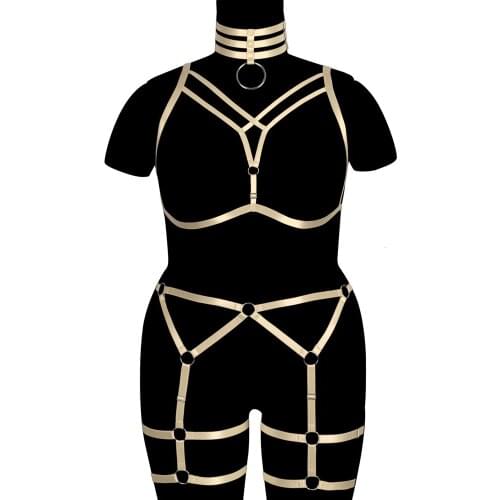 Full Body Cage Hollow Bra Sexy Lingerie Waist Suspender Belt Plus Size Busty Women Underwear Exotic Accessories Punk Goth Garter