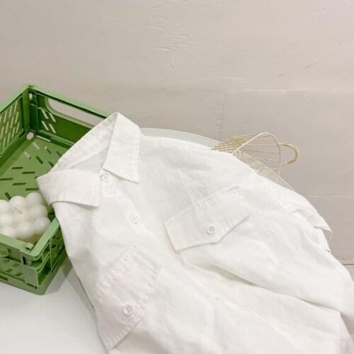 Toddler Kids Shirts Spring New Baby Girls Casual Solid White Blouse Cotton Lapel Korean Shirt For Boy Childrens Clothing 2021