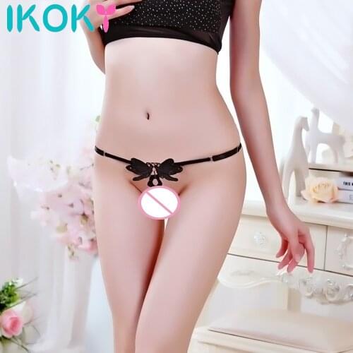 IKOKY Erotic Sexy Lingerie Open Crotch Panties G-string with Pearl Adjustable Exotic Apparel Adult Products