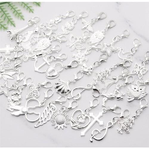 Mix Lobster Clasp Charm Floating Pendant Jewelry Findings Fit Pandora Charms Diy Bracelets Jewelry Making 50pcs/lot