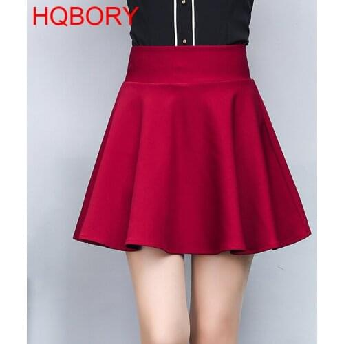Wine red high waist pleated A-line umbrella skirt elastic knitted 2020 new promotions fluffy short female
