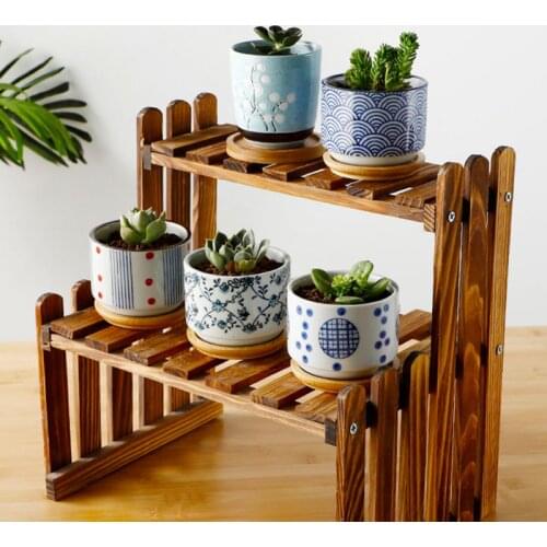 Japanese Style Desktop Flowerpot Ceramic Flower Pot Planter Cylindrical Shape Succulent Green Pot Trays With Hole For Home Deco