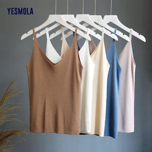 YESMOLA Women Sling Ice Silk Thin Vest Women Knitted Vest V-neck Solid Sleeveless Tank Top Elasticity Summer Sexy Casual Tops