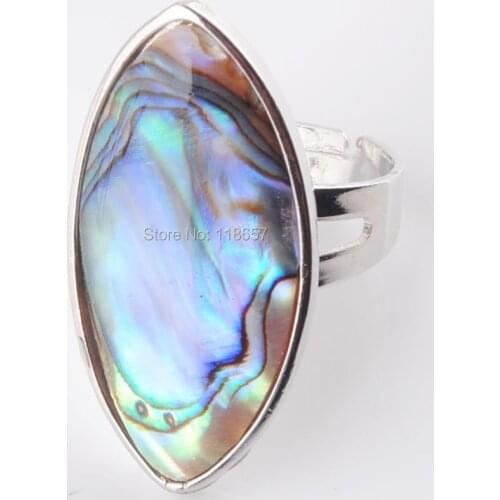 YOWOST Natural Paua Shell Finger Rings Men Girl Mother of Pearl Abalone Shell Wedding Band Adjustable Ring Jewelry IX3051