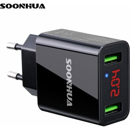 SOONHUA Digital Display 2-USB Phone Charger Smart Fast Charging 2.2A Output Current EU US Plug For iPhone iPad For Samsung