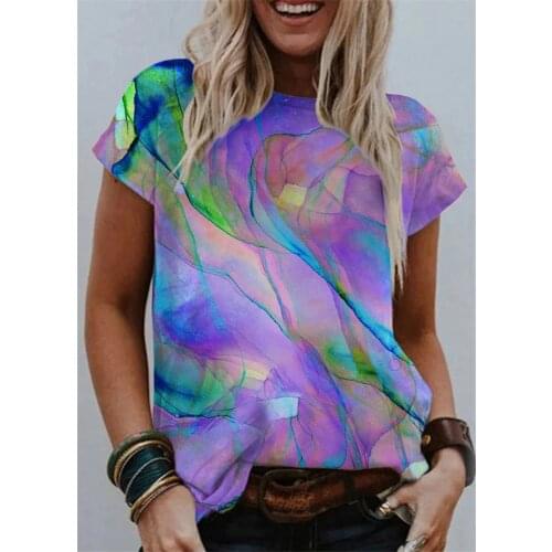 Fashion 3D Gradient Print Women T-Shirts Short Sleeve Summer Casual Tops Street Sport Loose Tee Lady O-Neck Tie-dye T-Shirt Top