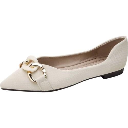 Womens Flat Shoes 2021 Spring Autumn Pointed Shallow Chain Boat Shoes Womens Shoes Large Size 41 42 43 zapatos para mujer