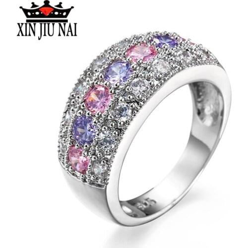 Pink Crystal Fantasy magic Engagement Ring With Silver Color CZ Stone Rings for Women Zircon Party Jewelry Gift anillos mujer