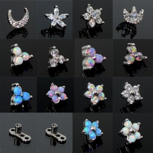1pc G23 Titanium Micro Dermal Opal Gem Micro Dermal Anchor Crystal Top Dermal Piercings Surface Piercing 14G Body Jewelry