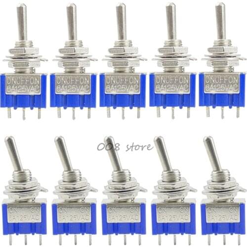 10Pcs ON-OFF-ON 3 Pin 3 Position Mini Latching Toggle Switch AC 125V/6A 250V/3A MTS-103 BULE S