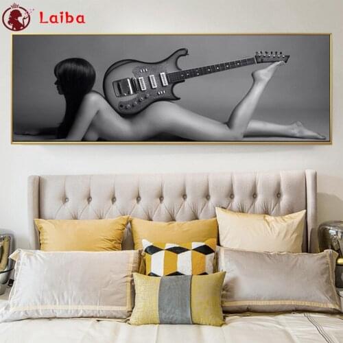 3d round square diamond embroidery Modern black and white art, sexy woman, guitar Diy full diamond painting stitch cross mosaic