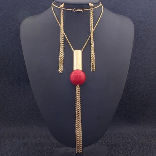 70CM Long Chains Sweater Necklace & Stud Earrings Fashion Stainless Steel Jewelry Sets For Women SEUZBMBH