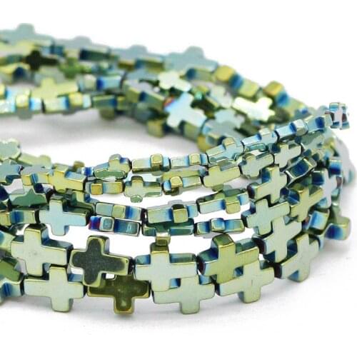 4/6/8MM Green Natural Hematite Stone Cross Jesus Shape Spacer Loose Beads For DIY Jewelry Making Bracelet Necklace Findings