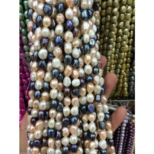 NEW 8-9mm Water Black White pink purple Freshwater Cultured Pearl Loose Beads 13"