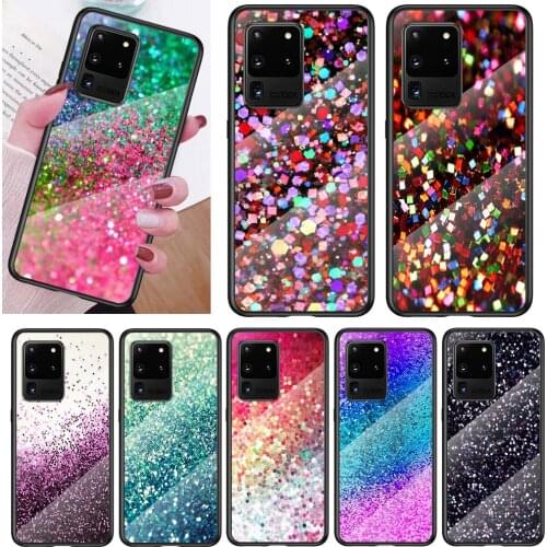 Tempered Glass Cover Glitter Sand Stone For Samsung Note 20 Ultra Note 10 Lite Plus 5G Note 8 Note 9 Phone Case