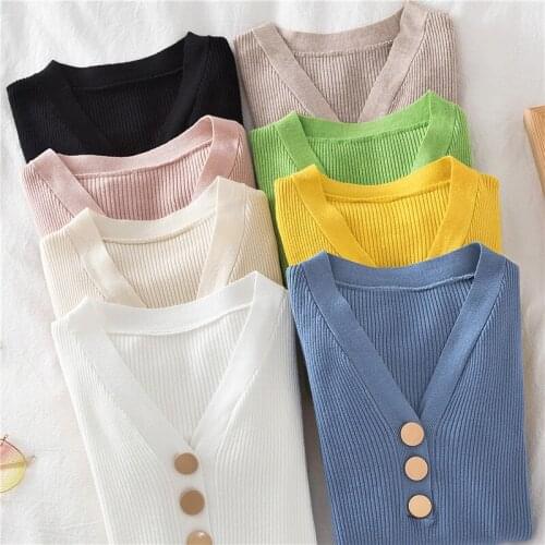 Cheap wholesale 2021 spring autumn winter new fashion casual warm nice women v neck sweater woman female OL BVy1104