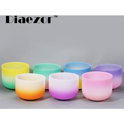Diaezor 6"-12" candy colored energy set 7 pcs singing chakra gradient frosted quartz bowl for meditation sound healing bowl