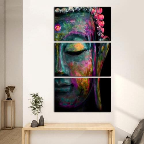 Purple Buddha Face Painting Canvas Religion 3 Panels Wall Art Print Painting For Home Office Decor Custom Painting