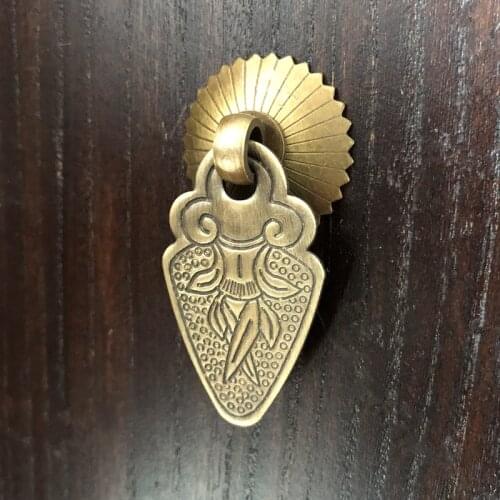 Chinese Cabinet Handles Brass Dropping Knobs Antique Leaf Handle Drawer Pulls Engraving Furniture Accessory