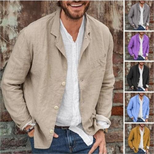 Khaki cotton classic linen men suits summer wedding Groom best man cosily casual coat man Daily party formal Male only jacket