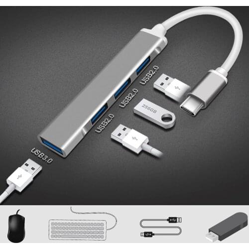 Mini USB3.0 Hub Type-C Hub Mini Hub Type-C Hub Splitter One Pull Four Type C Extended 5Gbps High Speed Transmission 8x1.6x0.7cm