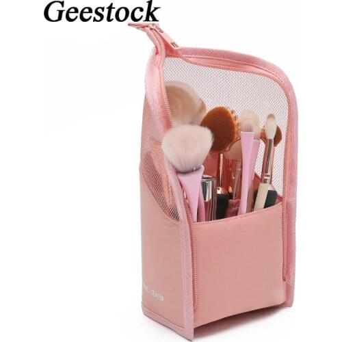 Geestock Cosmetic Bag for Women Zipper Net Makeup Bag Female Travel Makeup Brush Holder Organizer Pouch