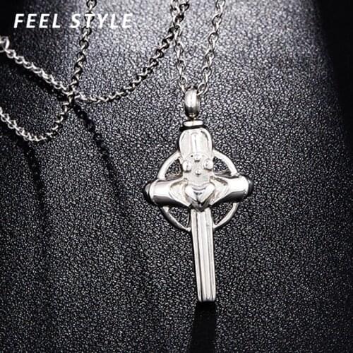 Personality Ashes Perfume Bottle Cross Necklaces Pendants For Men Stainless Steel Cross Heart Shape Necklace