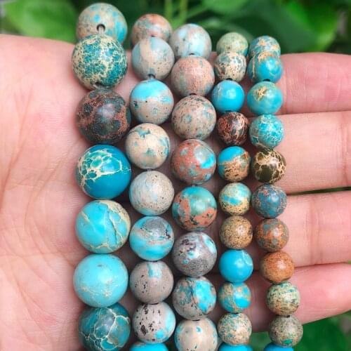 Natural Stone Lake Blue Sea Sediment Turquoises Imperial Jaspers Round Loose Beads 4/6/8/10MM Diy Beads For Jewelry Making