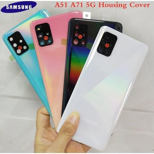 Original Samsung Galaxy A51 A515 A71 A715 Glass Back Battery Cover Rear Door Housing Case With Camera Frame Lens + Samsung Logo