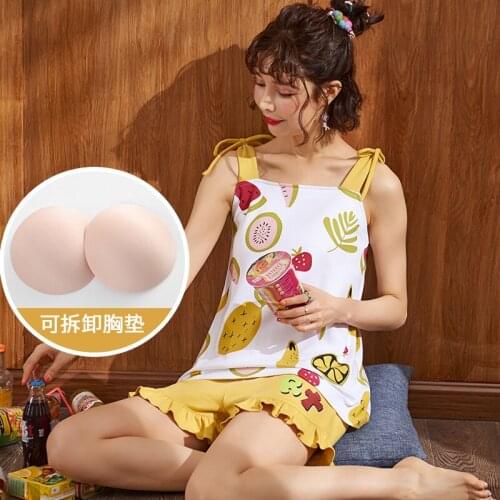 Pajamas Summer Thin Fashion Womens Lovely Cotton Vest Shorts Set Sweet Set