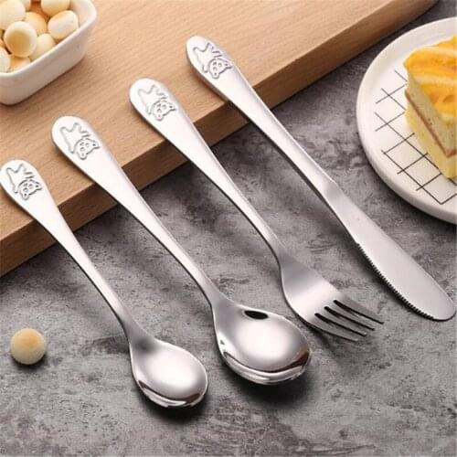Baby Dishes Stainless Steel Teaspoon Spoon Fork Knife Utensils Set Baby Kids Learning Eating Habit Children Tableware
