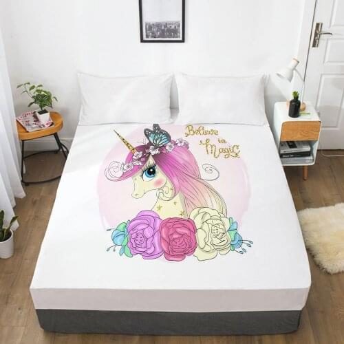 Unicorn Cartoon Fitted Sheets Mattress Cover With Elastic Band 3D Bed Sheet LinensFor Baby Kids Child Girls Boys 180x200 135x200