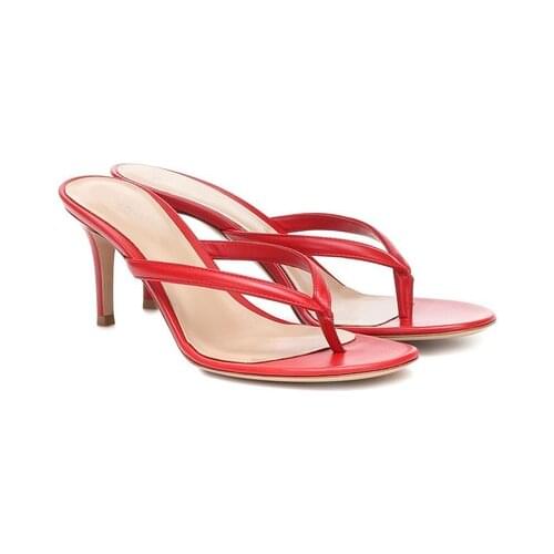 Summer Red Brown silver Leather Stiletto High Heel Sandals Beach Fashion Pinch Slippers Gladiator Narrow Band Party Dress Pump