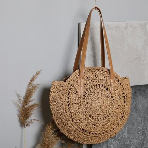 Rattan Round Women Straw Bags Wicker Large Capacity Summer Beach Tote Handbags Handmade Woven Ladies Shoulder Bag Bolsa New