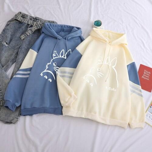 Womens Kawaii Cartoon Totoro Hoodies Korean Sweatshirts Hooded Long Sleeve Harajuku Loose Streetwear For Female Casual Wear