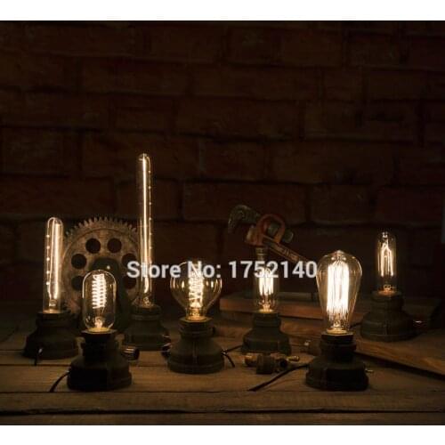 Vintage LOFT industrial iron water pipe desk lamp table lights countryside nightlight desk lights Toggle Switch table lamp