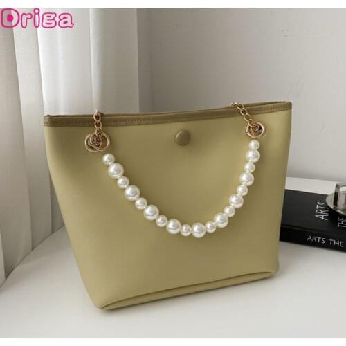 Driga High Capacity Tote Shoulder Bags For Women 2021 Beaded Handags Lady Chain Crossbody Bags Composite Solid Color Pu Bags