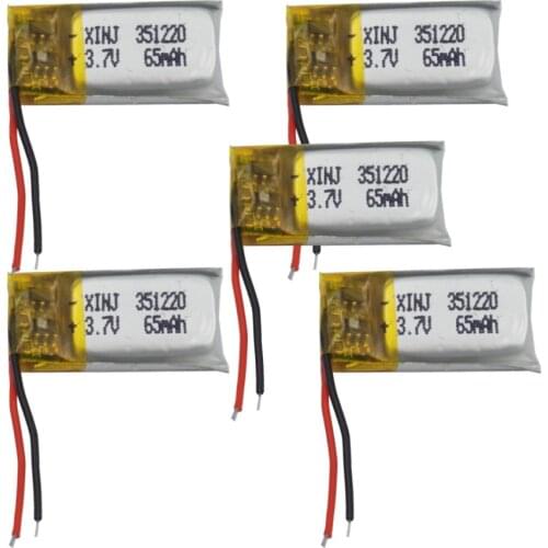 XINJ 5pcs 3.7V 65 mAh Lithium Polymer Battery li-po cell 351220 For bluetooth headset glasses Music player clicker smart watch