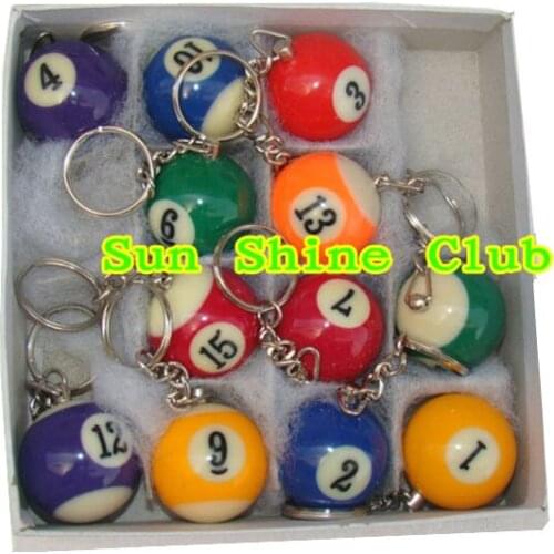 Xmlivet very cheap 16pcs/lot 25mm billiard pool balls design keyrings/resin ball shape keyrings as gifts China