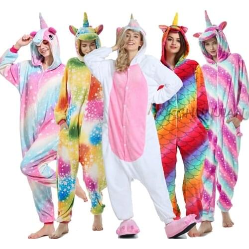 Kigurumi Women Animal Unicorn Pajamas Flannel Cute Animal Pajamas kits Women Winter unicornio Nightie Pyjamas Sleepwear Homewear