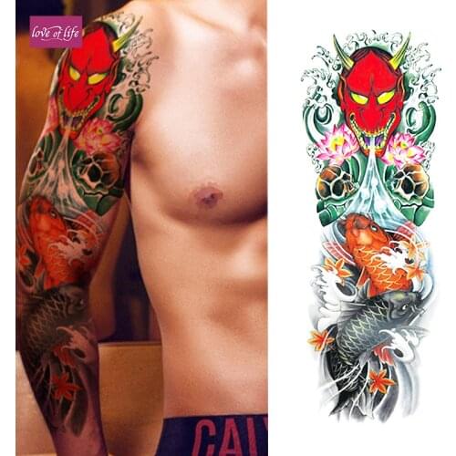 1 Piece Temporary Tattoo Sticker Monsters and carp Water Transfer Design Full Flower Arm Body Art Tattoo Sticker Decal