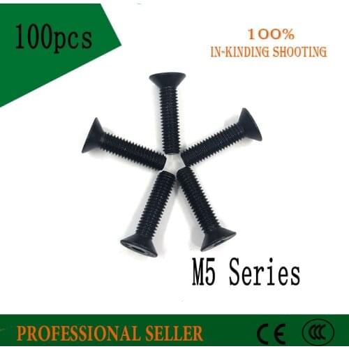 100pcs 10.9 Metric M5 *6/8/10/12/16/20/25/30/35/40/45/50mm Steel Flat Countersunk Head Drive black Hexagon Socket Cap Screw Bolt