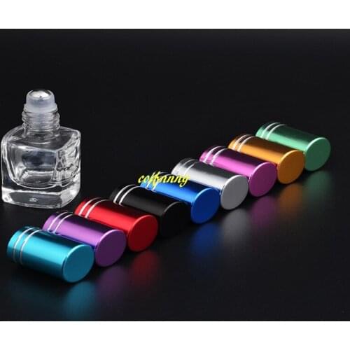 1000pcs/lot Square 5ML Clear Glass Roll On bottle Stainless Steel Roller Ball Empty Essential oil ball bottle