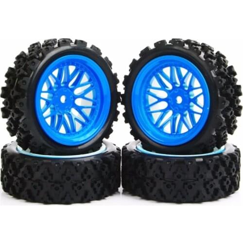 4pcs 1/10 Rubber Tyre Rally Tires Rim Wheel 12mm Hex Fit HSP HPI RC Off Road Car