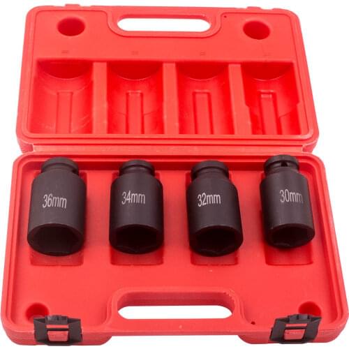 4pcs Sockets 6 Point 1/2" Drive Spindle Axle Nut Socket Sets 30mm 32mm 34mm 36mm Installer