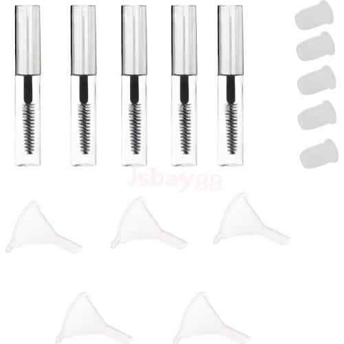 5 Bottles Eyelash Wand Mascara Container Tubes Vials Refillable with Funnels Portable Make Up Comestic Tools 4ml